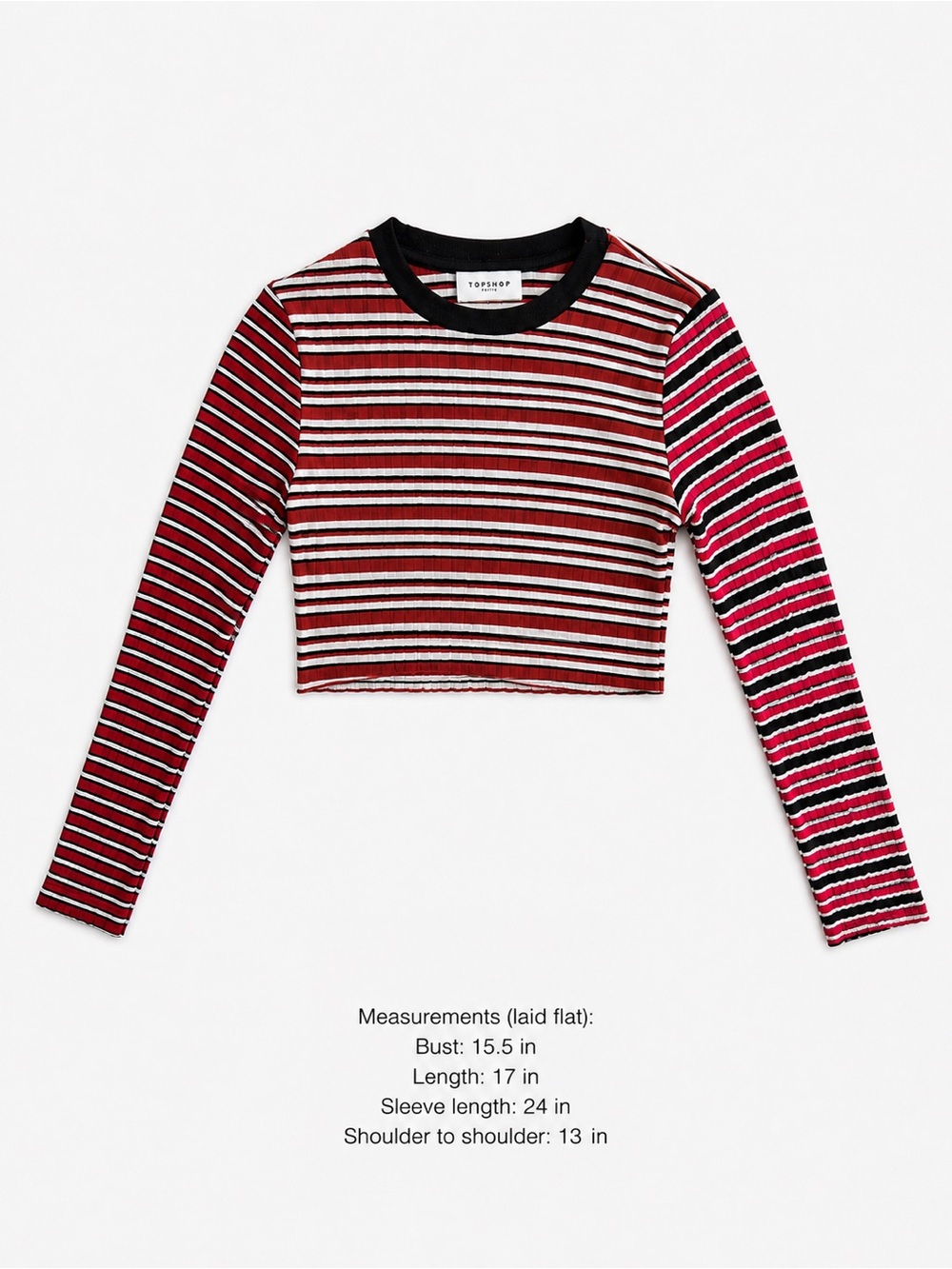 Topshop Women’s Red Stripe Long Sleeve Crop Top